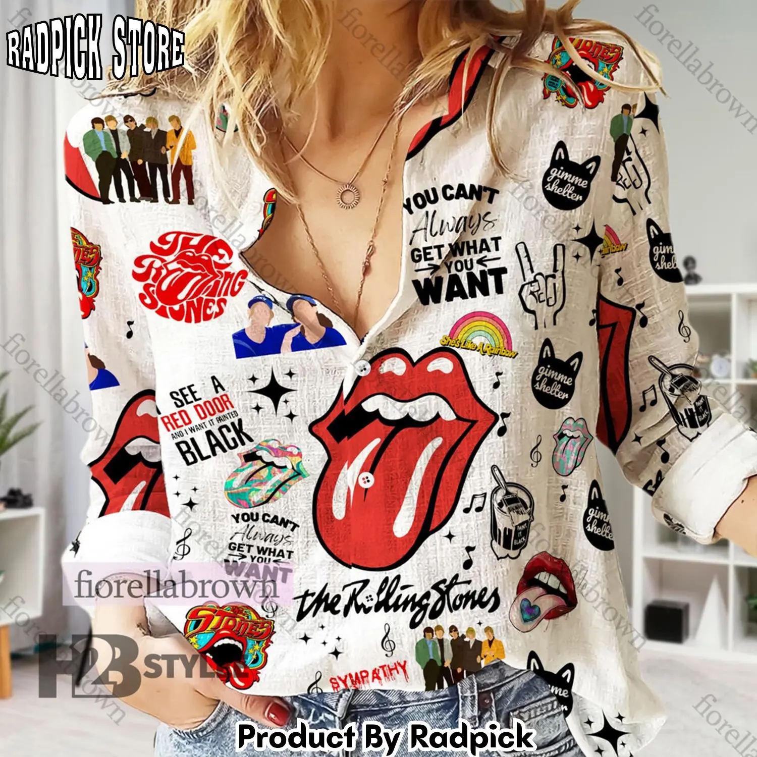 Radpick the rolling stones rock music band hackney diamonds album  linen casual sh rp66258